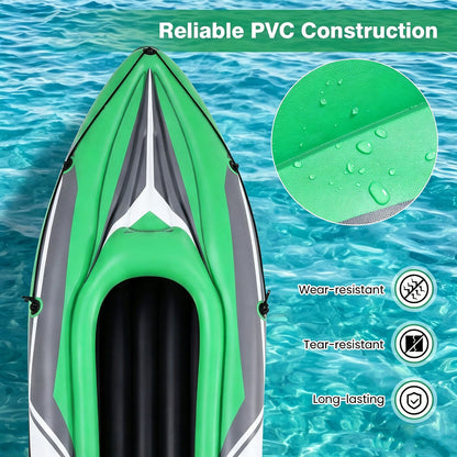 Inflatable Kayak 2 Person with Aluminum Paddles and Hand Pump-Green