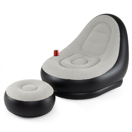 Inflatable Lounge Sofa with Ottoman and Flocked Surface-Grey