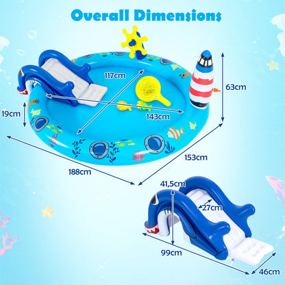 Inflatable Play Center with Shark Slide & Lighthouse Sprinkle for Kids