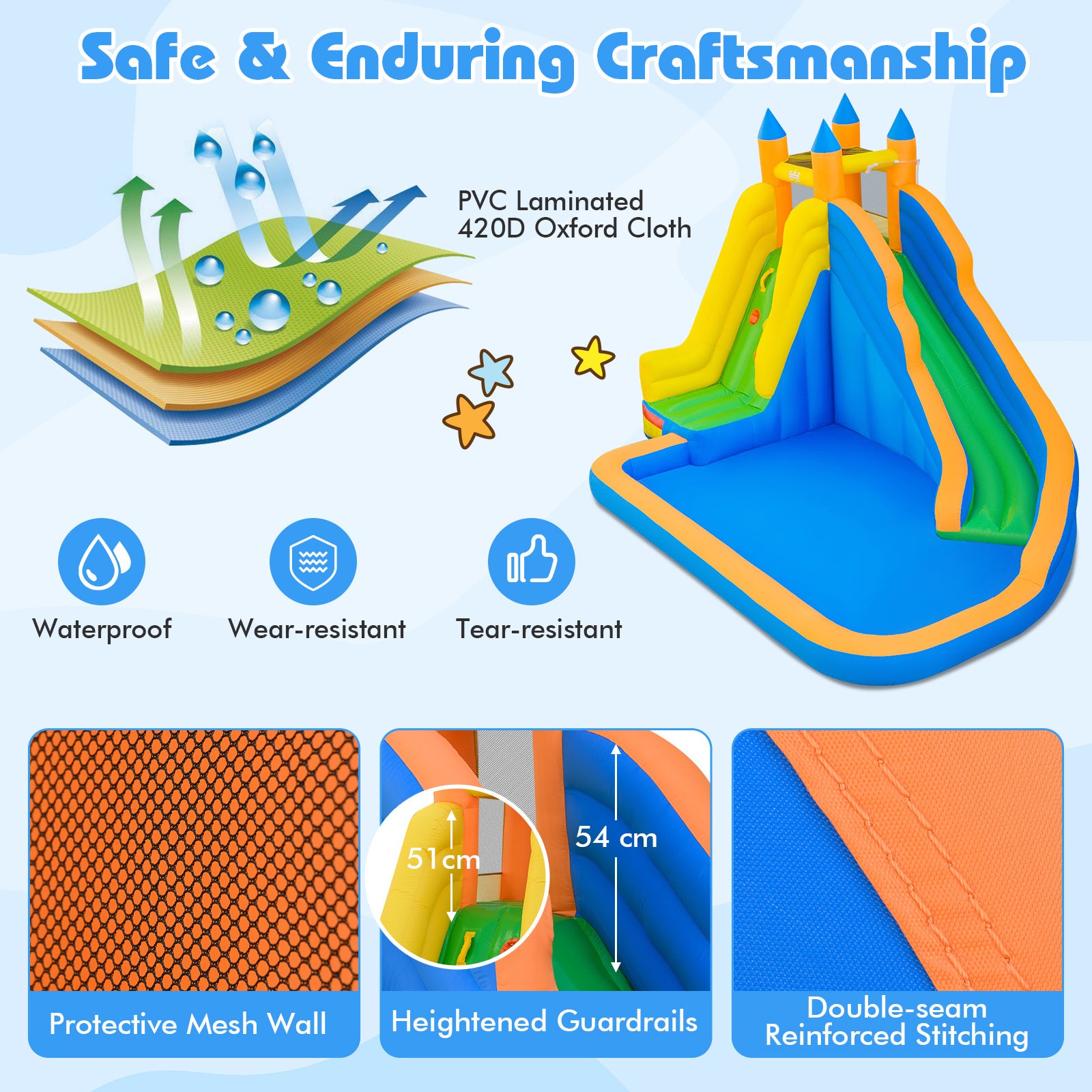 Inflatable Water Slide 3-in-1 Giant Water Park with Curved Slide