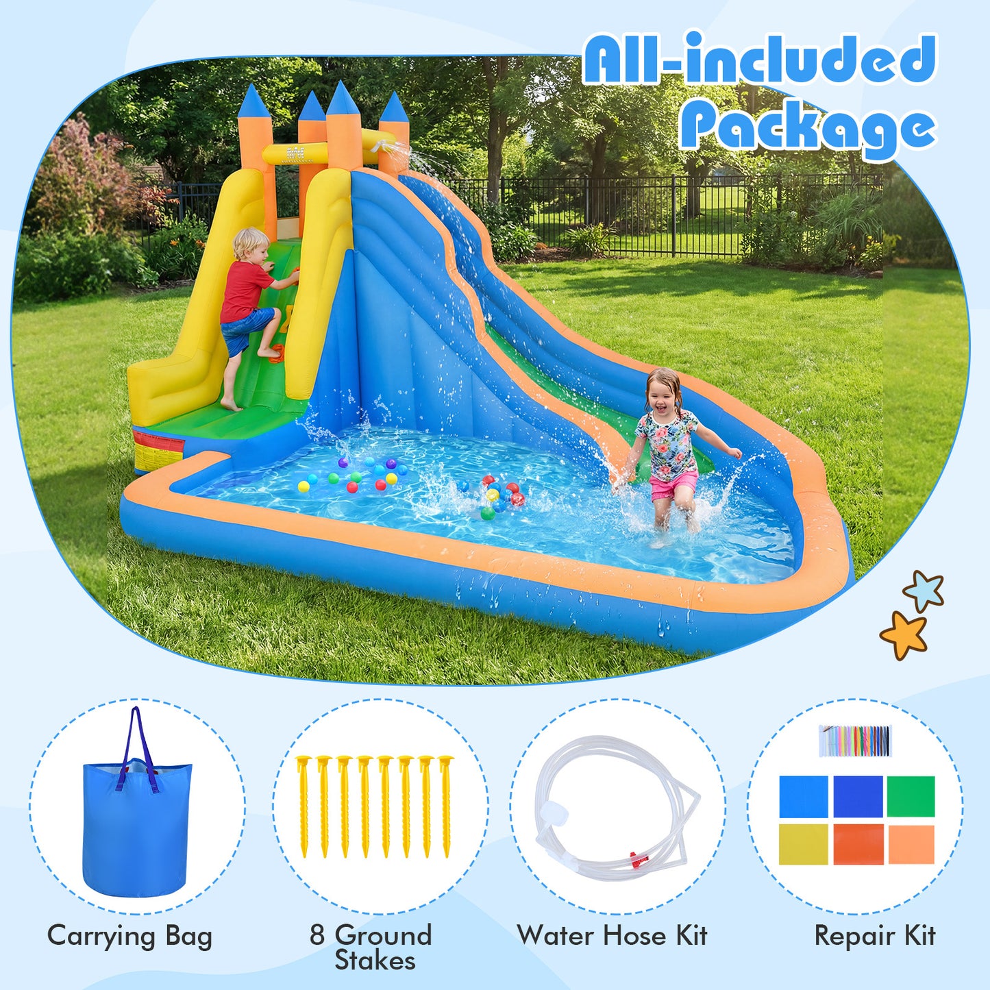 Inflatable Water Slide 3-in-1 Giant Water Park with Curved Slide
