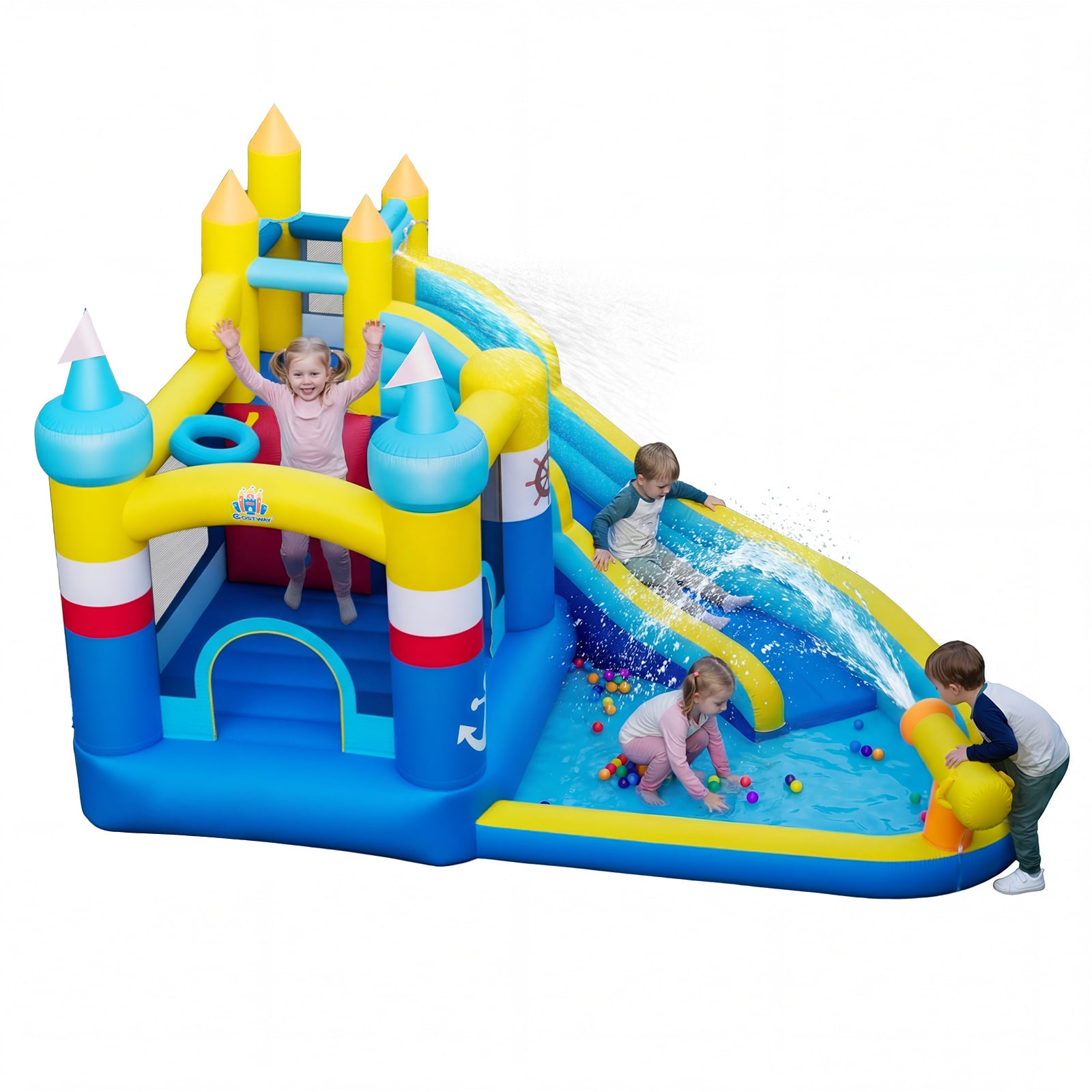 Inflatable Water Slide Kids Water Park with Splash Pool Water Cannon (Without Blower)