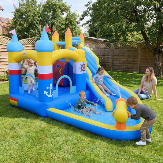 Inflatable Water Slide Kids Water Park with Splash Pool Water Cannon (Without Blower)