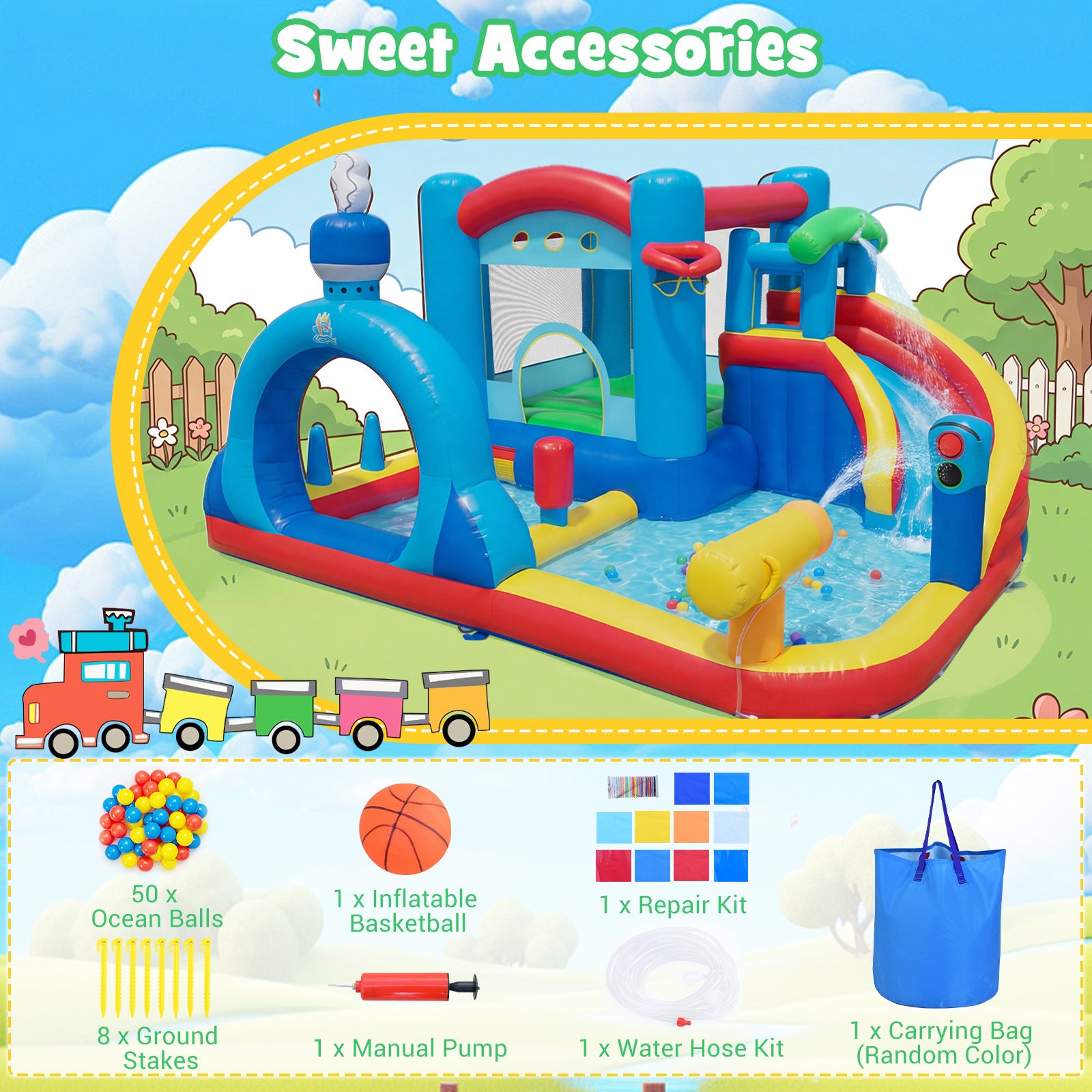 Inflatable Water Slide Kids Water Park with Splash Pool Water Cannon