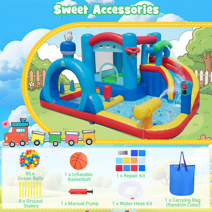 Inflatable Water Slide Kids Water Park with Splash Pool Water Cannon