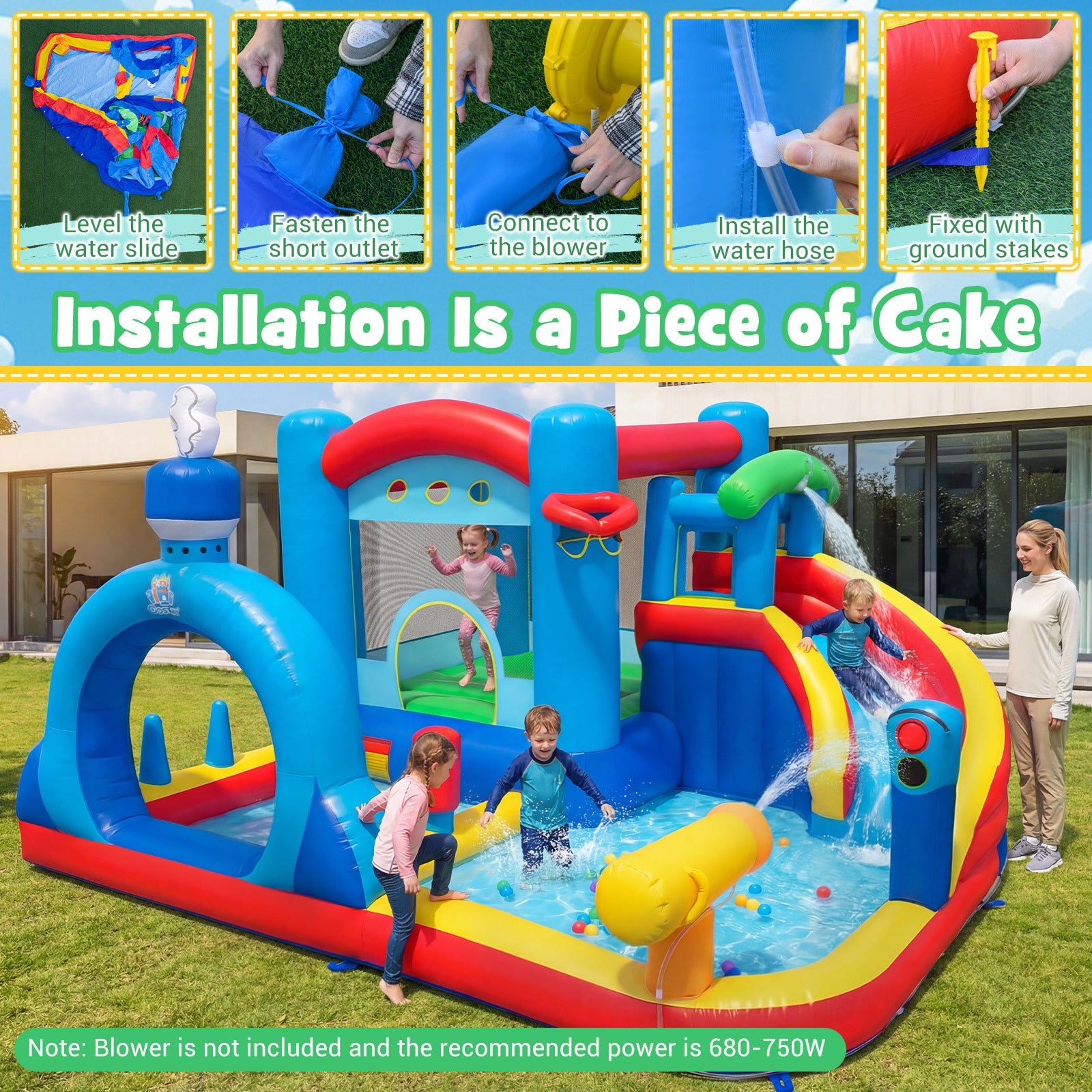 Inflatable Water Slide Kids Water Park with Splash Pool Water Cannon