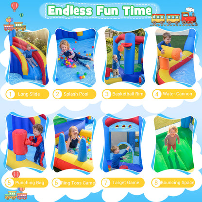 Inflatable Water Slide Kids Water Park with Splash Pool Water Cannon