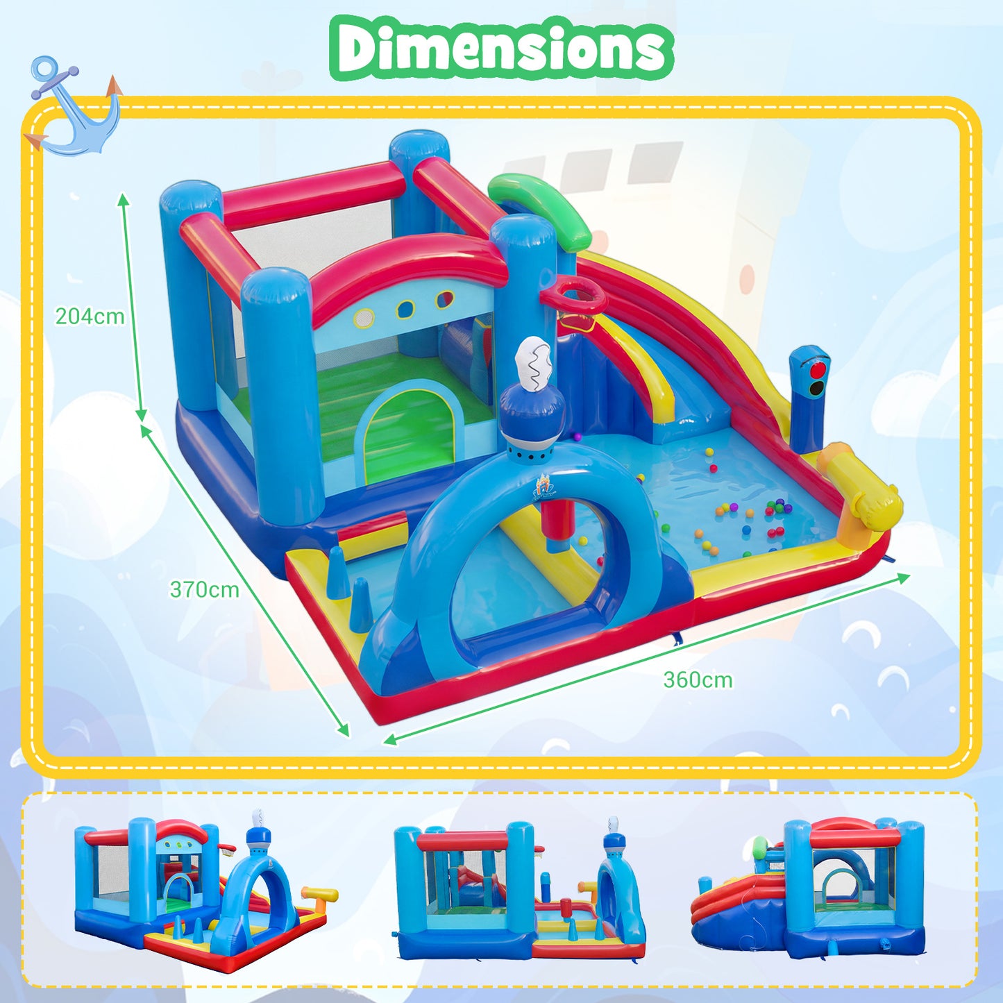 Inflatable Water Slide Kids Water Park with Splash Pool Water Cannon