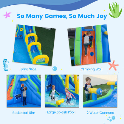 Inflatable Water Slide Park with Climbing Wall and Basketball Rim