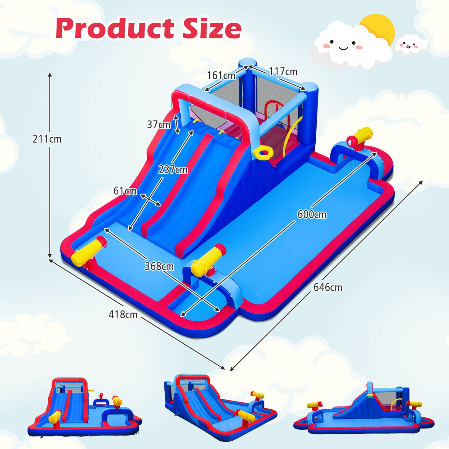 Inflatable Water Slide Park with Double Slides(without Blower)
