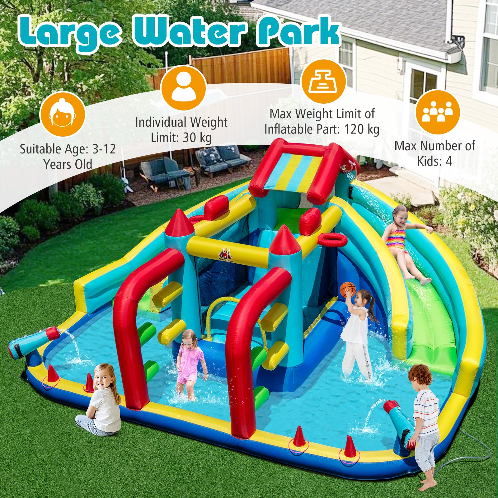 Inflatable Double Water Slide Park with Obstacle Course