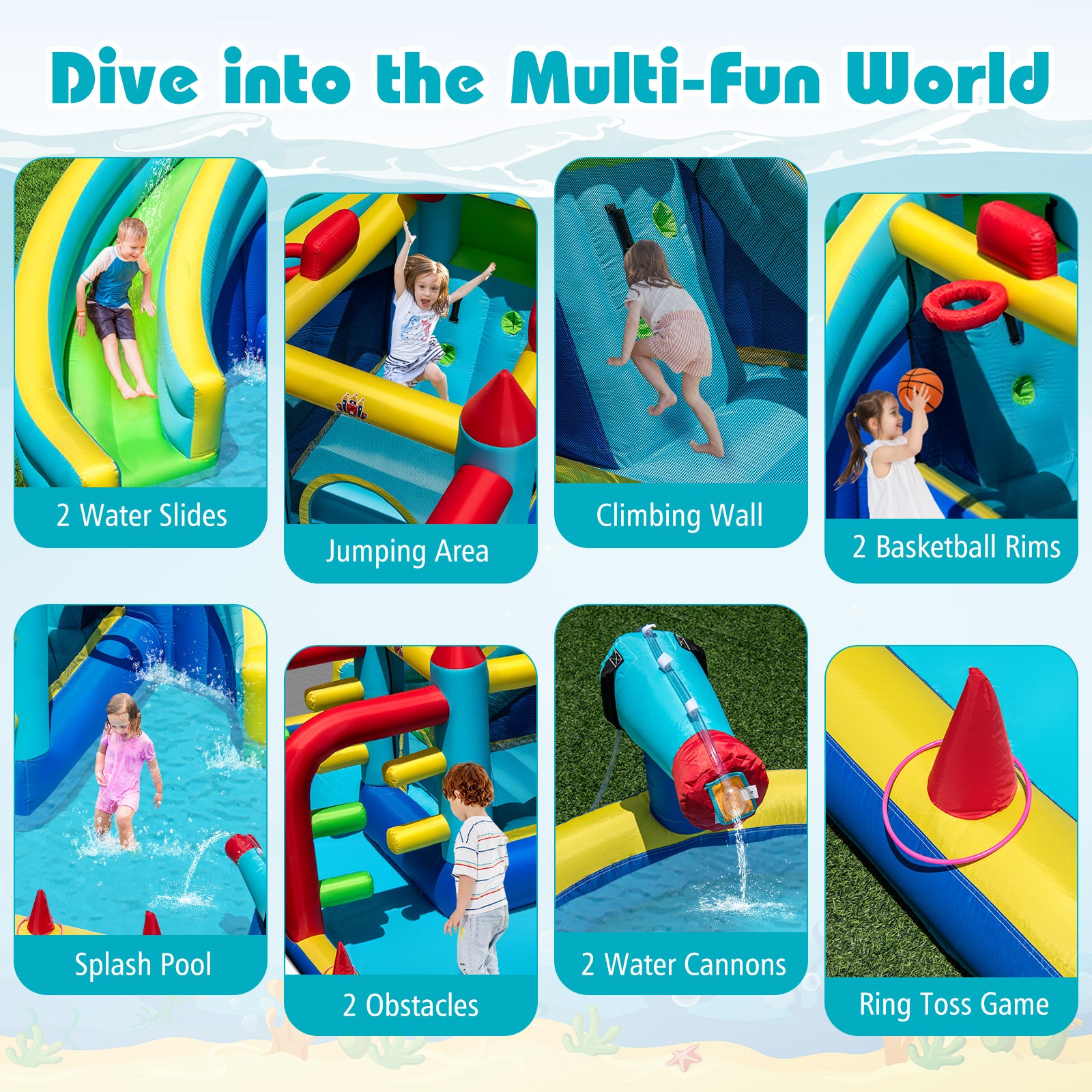 Inflatable Double Water Slide Park with Obstacle Course
