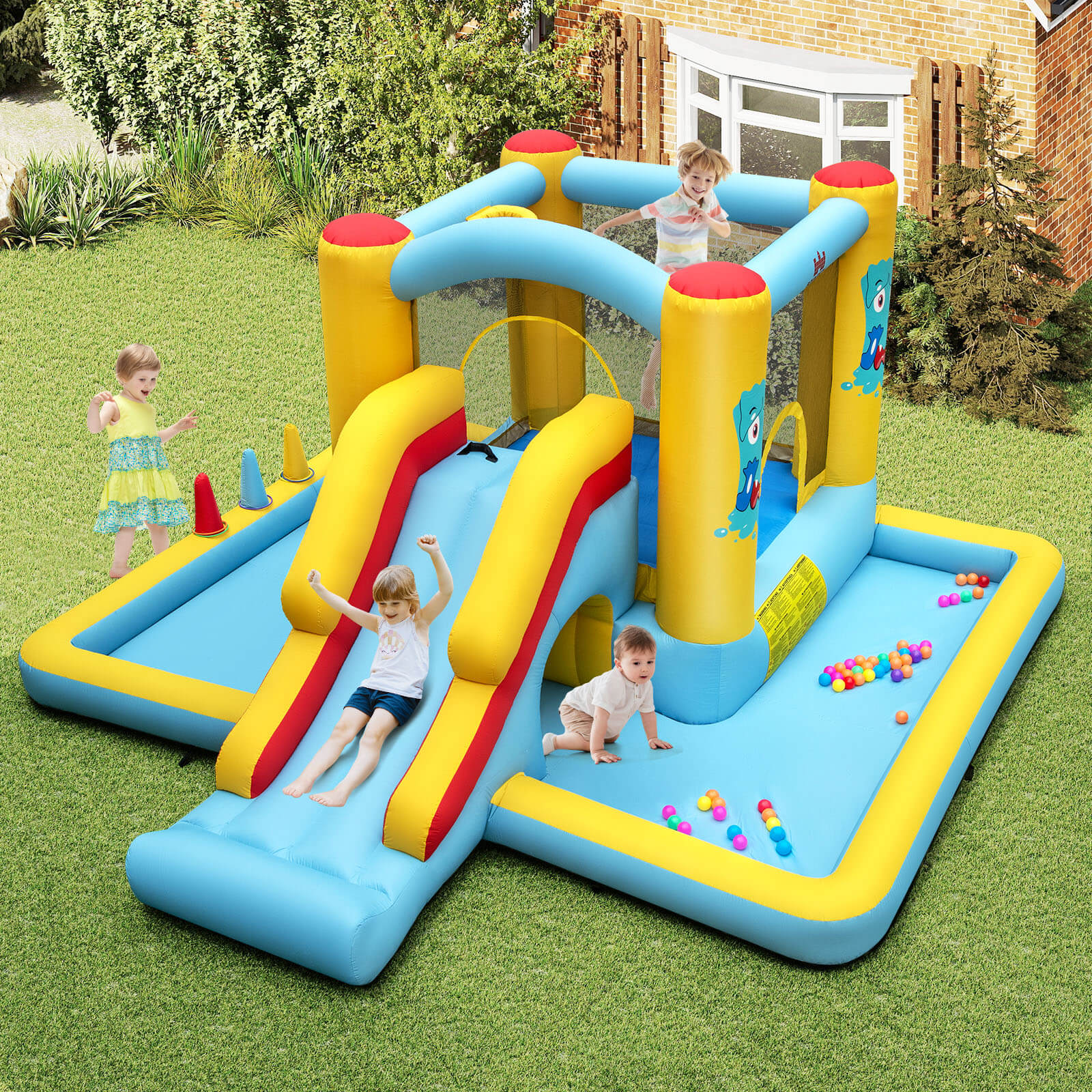 Inflatable Bouncy Castle with Slide and Tunnel without Blower