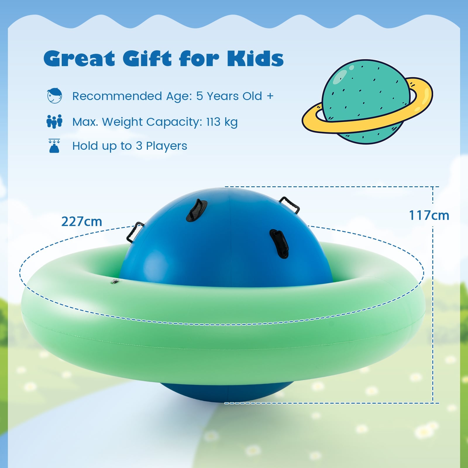 Inflatable Dome Rocker Bouncer for Kids with 6 Built-in Handles-Blue