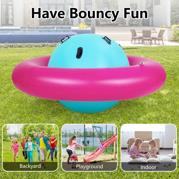 Inflatable Dome Rocker Bouncer for Kids with 6 Built-in Handles-Pink