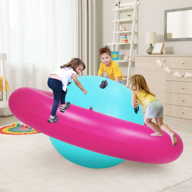 Inflatable Dome Rocker Bouncer for Kids with 6 Built-in Handles-Pink