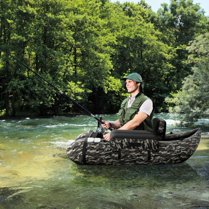 Inflatable Fishing Float Tube with Pump, Paddle, Storage Pockets-Camouflage