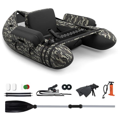 Inflatable Fishing Float Tube with Pump, Paddle, Storage Pockets-Camouflage