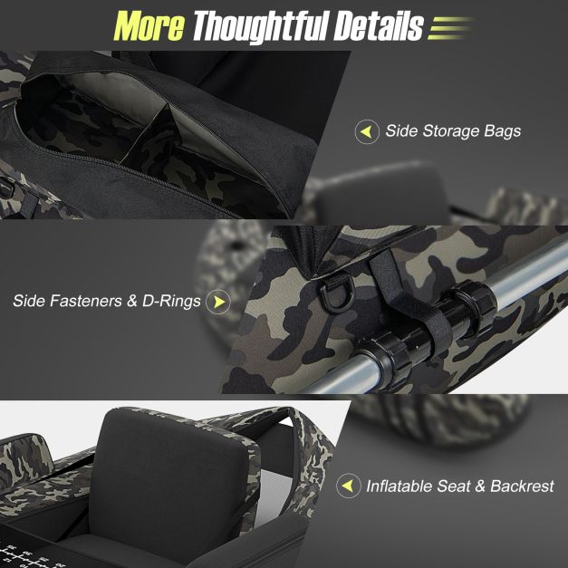 Inflatable Fishing Float Tube with Pump, Paddle, Storage Pockets-Camouflage