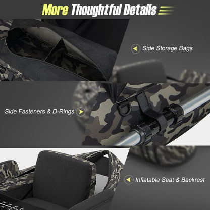 Inflatable Fishing Float Tube with Pump, Paddle, Storage Pockets-Camouflage