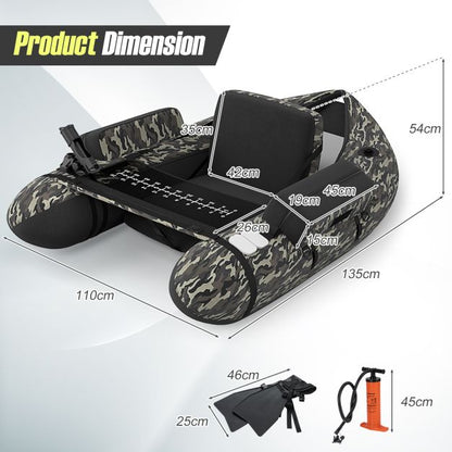 Inflatable Fishing Float Tube with Pump, Paddle, Storage Pockets-Camouflage