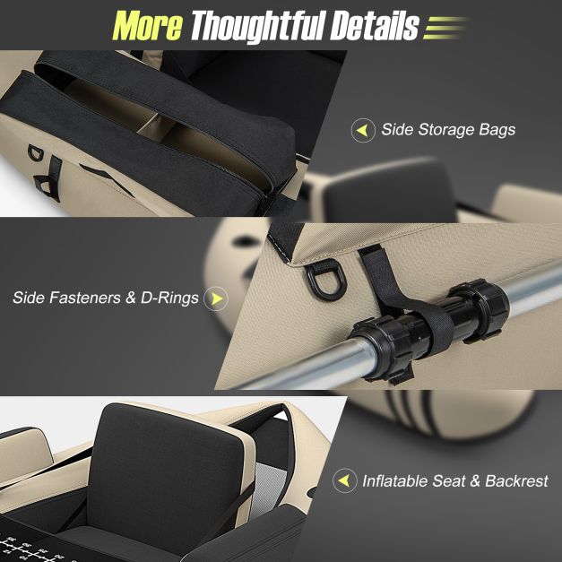 Inflatable Fishing Float Tube with Pump, Paddle, Storage Pockets-Beige