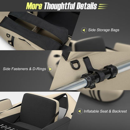 Inflatable Fishing Float Tube with Pump, Paddle, Storage Pockets-Beige