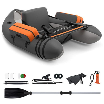 Inflatable Fishing Float Tube with Pump, Paddle, Storage Pockets-Grey