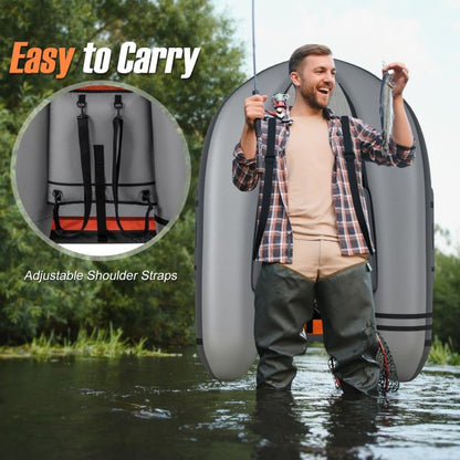 Inflatable Fishing Float Tube with Pump, Paddle, Storage Pockets-Grey