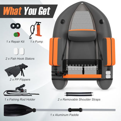 Inflatable Fishing Float Tube with Pump, Paddle, Storage Pockets-Grey