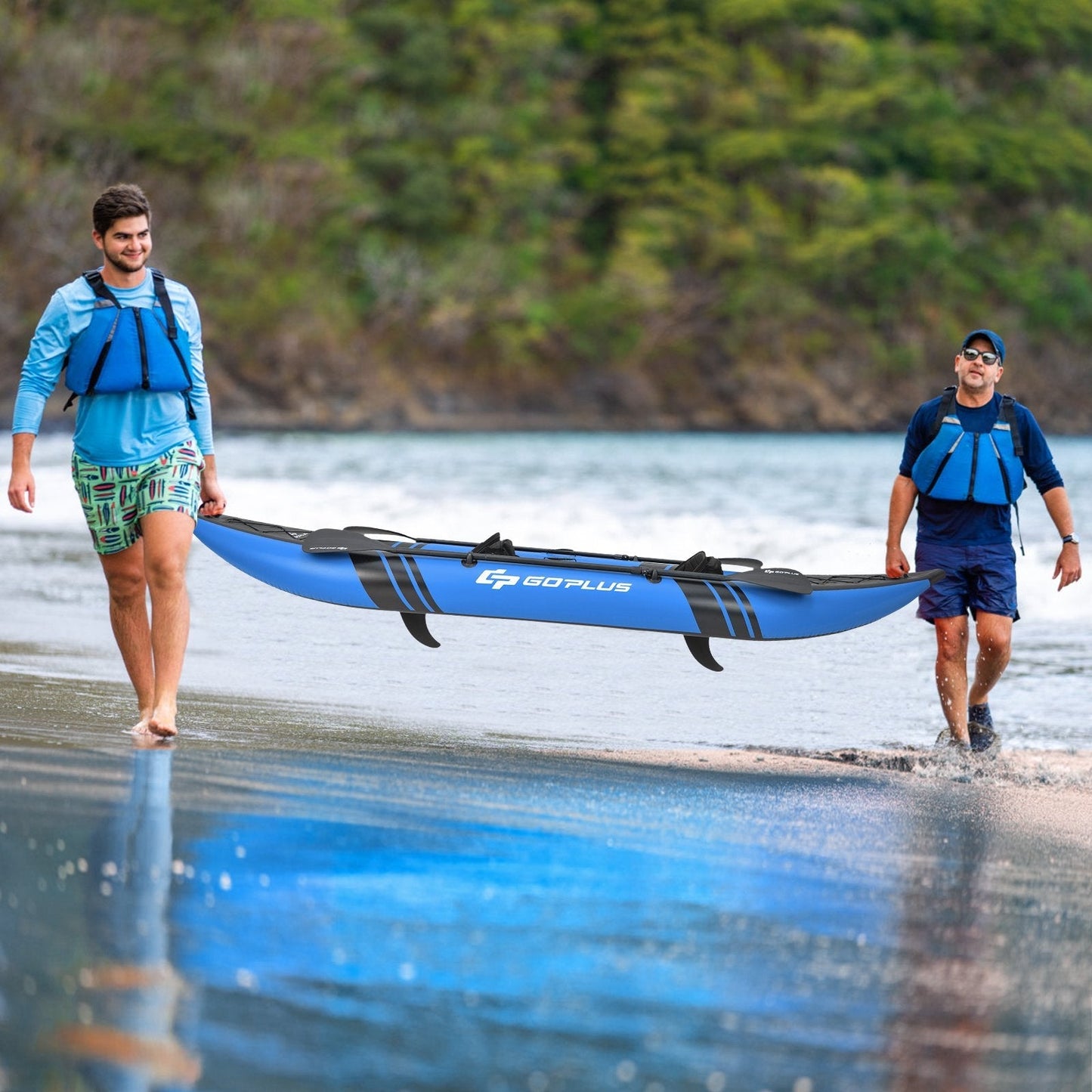 2-Person Inflatable Kayak Set with Aluminum Oars and Padded Seat-Blue