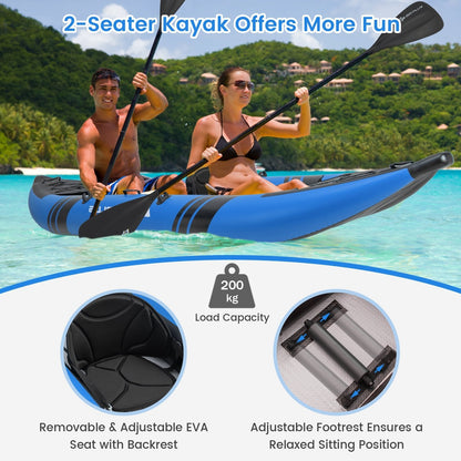 2-Person Inflatable Kayak Set with Aluminum Oars and Padded Seat-Blue