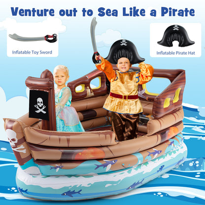 Inflatable Pirate Ship Playhouse with Built in Motor-Multicolor