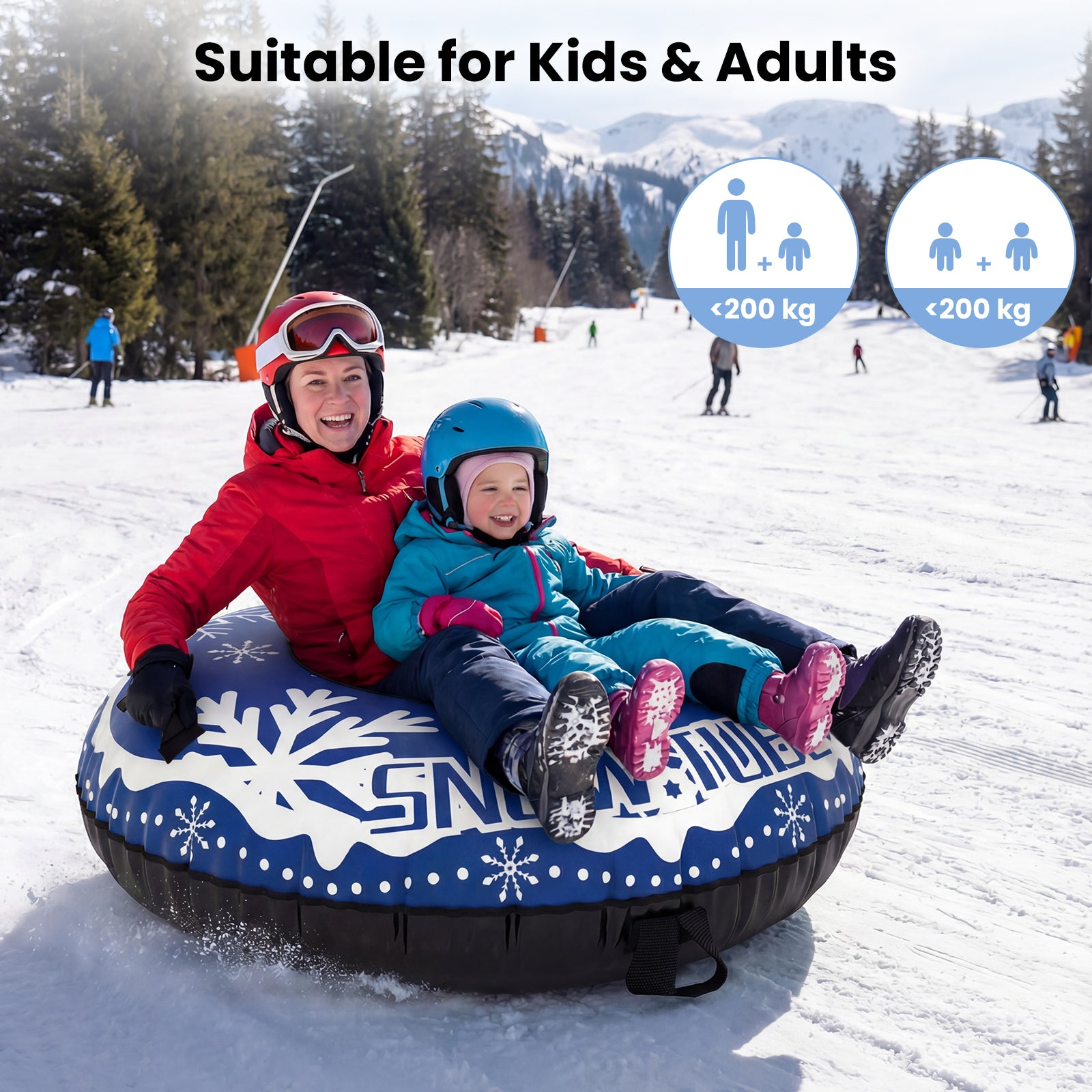 Inflatable Snow Tube Heavy-duty Snow Sledding Tube with Detachable Tow Strap-Blue