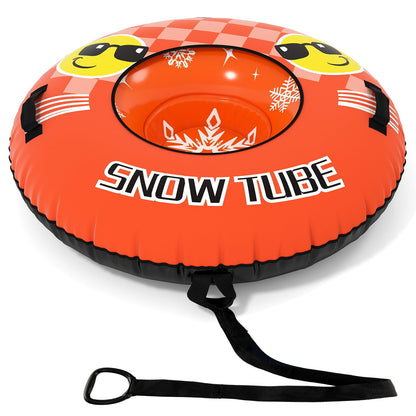 Inflatable Snow Tube Heavy-duty Snow Sledding Tube with Detachable Tow Strap-Orange