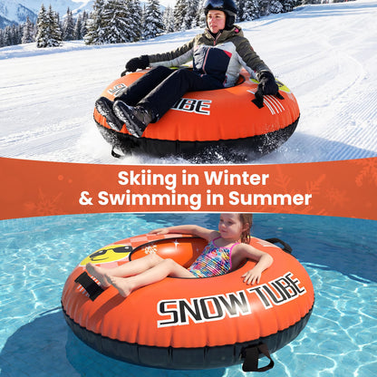 Inflatable Snow Tube Heavy-duty Snow Sledding Tube with Detachable Tow Strap-Orange