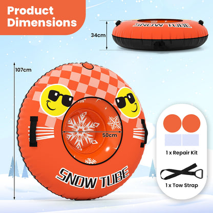 Inflatable Snow Tube Heavy-duty Snow Sledding Tube with Detachable Tow Strap-Orange