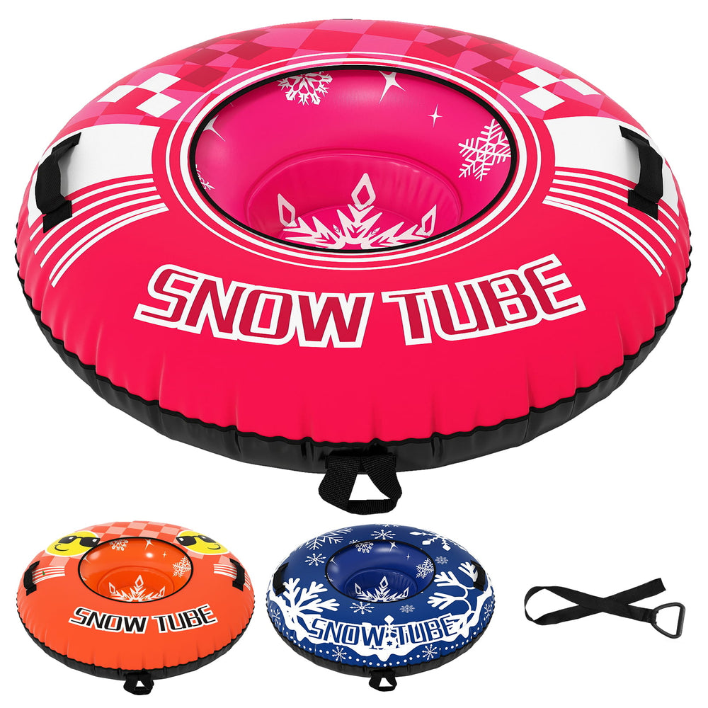 Inflatable Snow Tube Heavy-duty Snow Sledding Tube with Detachable Tow Strap-Pink