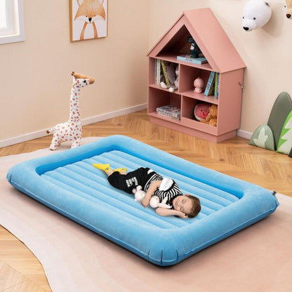 Inflatable Toddler Travel Bed with Electric Pump and Raised Bed Rails-Blue