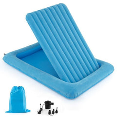 Inflatable Toddler Travel Bed with Electric Pump and Raised Bed Rails-Blue