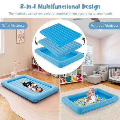 Inflatable Toddler Travel Bed with Electric Pump and Raised Bed Rails-Blue