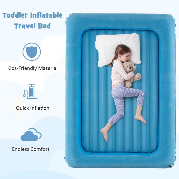 Inflatable Toddler Travel Bed with Electric Pump and Raised Bed Rails-Blue