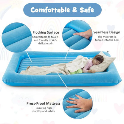 Inflatable Toddler Travel Bed with Electric Pump and Raised Bed Rails-Blue