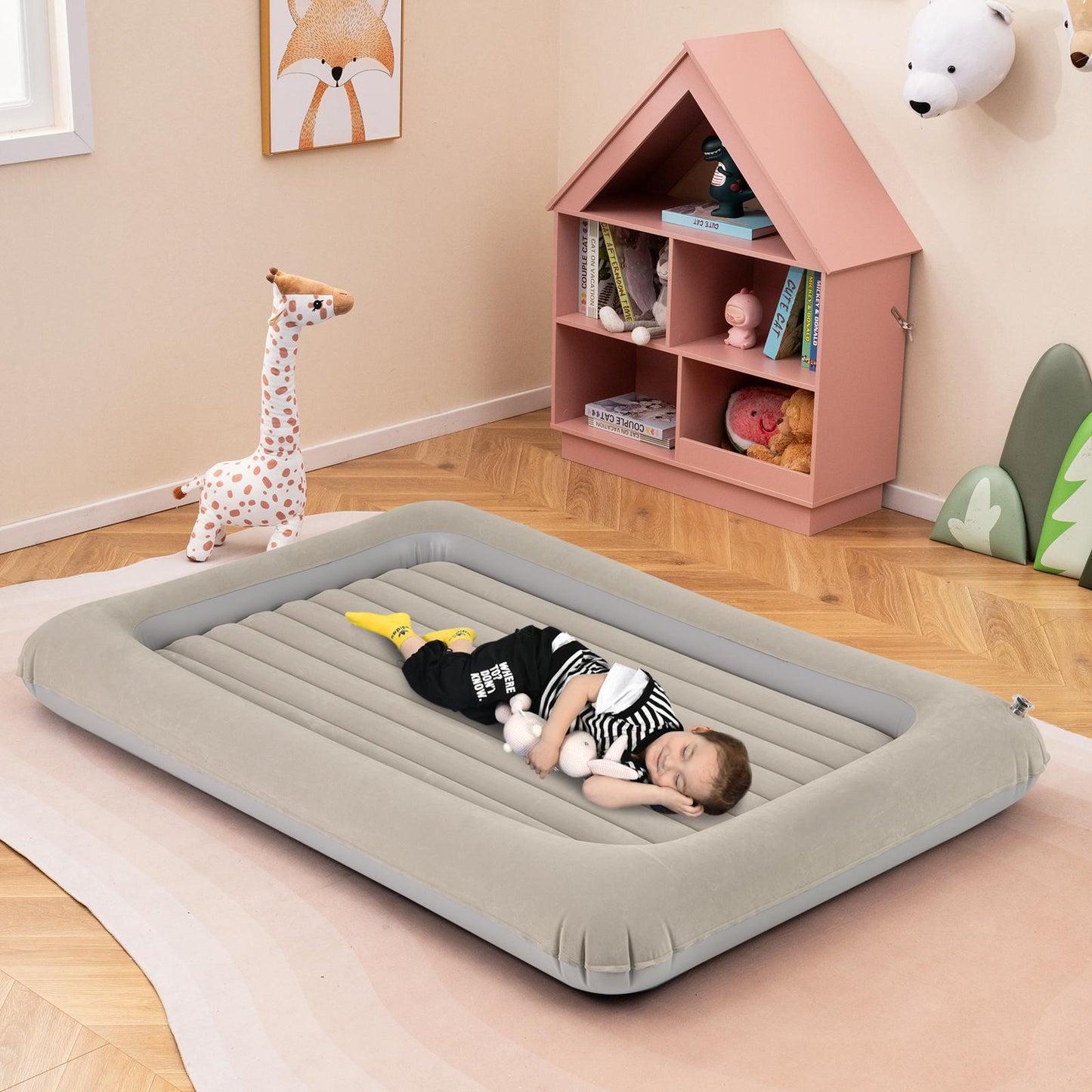 Inflatable Toddler Travel Bed with Electric Pump and Raised Bed Rails-Grey