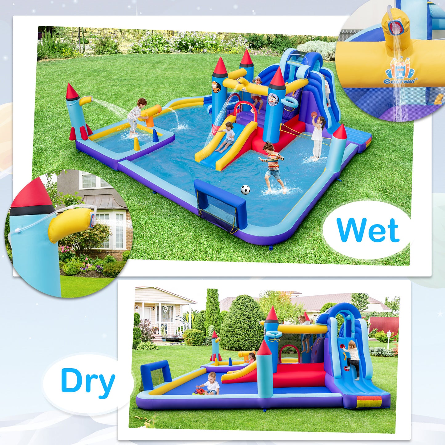 Rocket Theme Inflatable Water Slide Park with 2 Slides