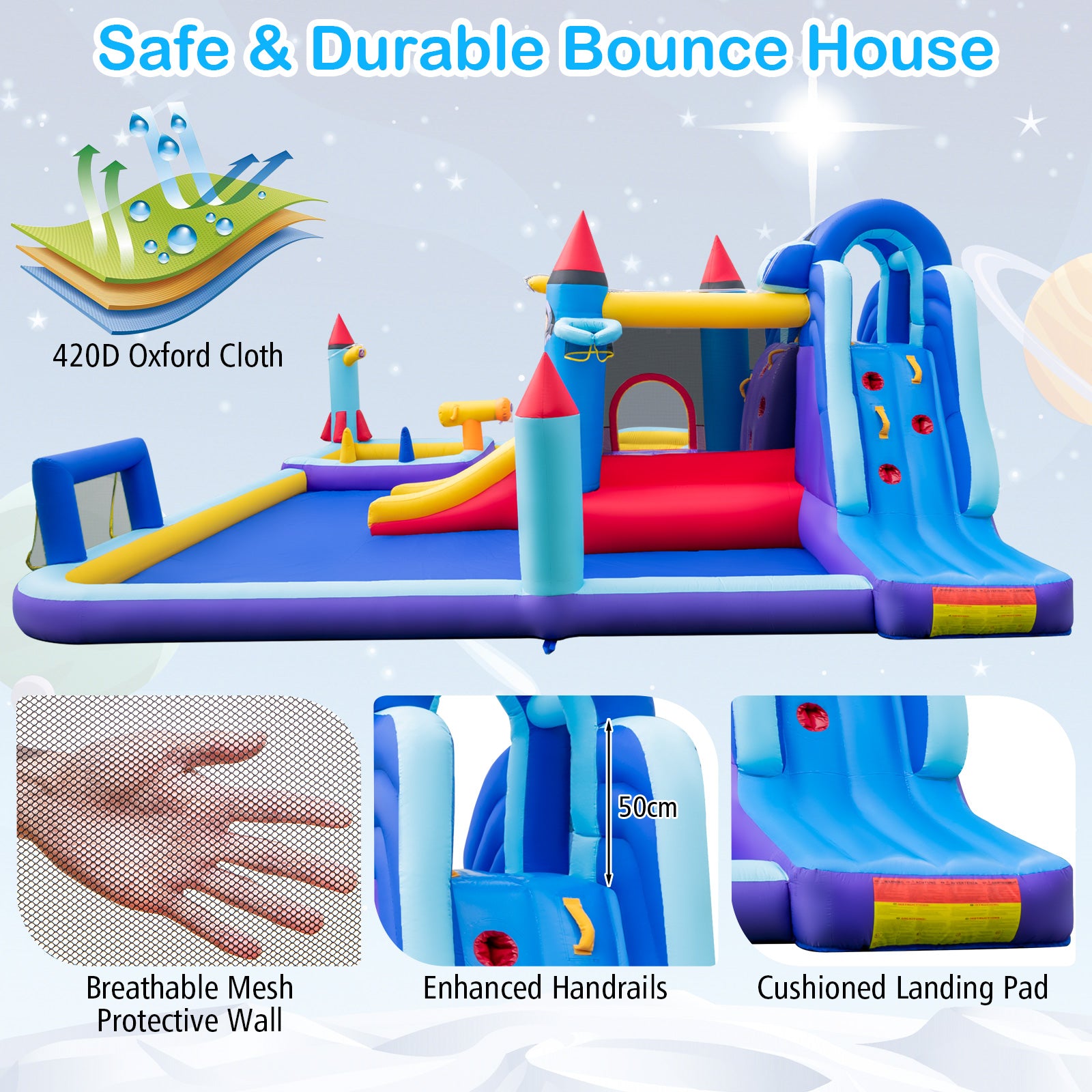 Rocket Theme Inflatable Water Slide Park with 2 Slides