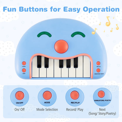 13-Key Kids Piano Keyboard Interactive Toy Digital Piano with Smiling Face-Blue