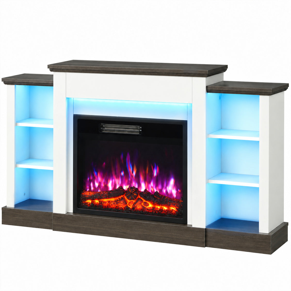 HOMCOM Electric Fireplace TV Stand 138cm, LED Strips, Adjustable Flame Effect, 6 Shelves, Entertainment Center Console Table