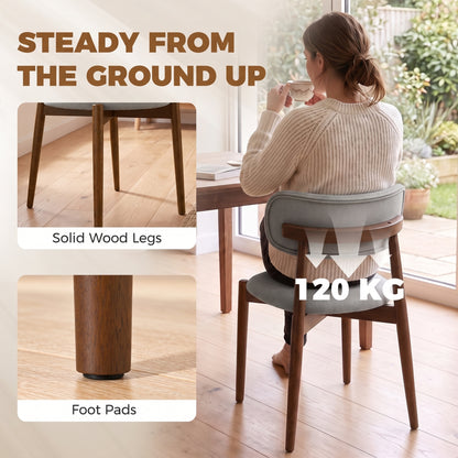 HOMCOM Dining Chairs Chenille Upholstered Kitchen Chairs Curved Backrest Rubberwood Legs Grey