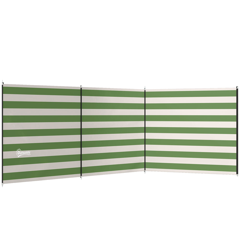 Outsunny 4 Pole Camping Windbreaks, Beach Wind Shield Shelter with Carry Bag and Steel Poles, 540cm x 150cm, Army Green